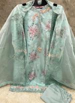 Organza Sky Blue Traditional Wear Embroidery Work Readymade Pakistani Suit